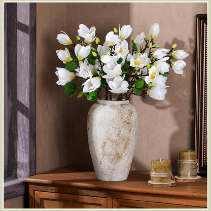 8 Pcs Artificial Magnolia Flowers Stem for Spring Decoration Faux Fake Flora Stems Beautiful Magnolia Office Hotel Home Decor Accent Pieces(No Pot)(Pink, White)