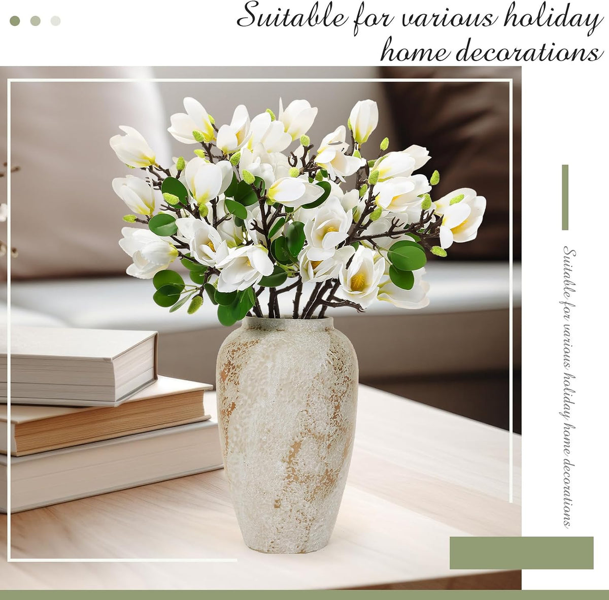 8 Pcs Artificial Magnolia Flowers Stem for Spring Decoration Faux Fake Flora Stems Beautiful Magnolia Office Hotel Home Decor Accent Pieces(No Pot)(Pink, White)