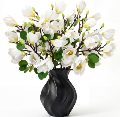 8 Pcs Artificial Magnolia Flowers Stem for Spring Decoration Faux Fake Flora Stems Beautiful Magnolia Office Hotel Home Decor Accent Pieces(No Pot)(Pink, White)