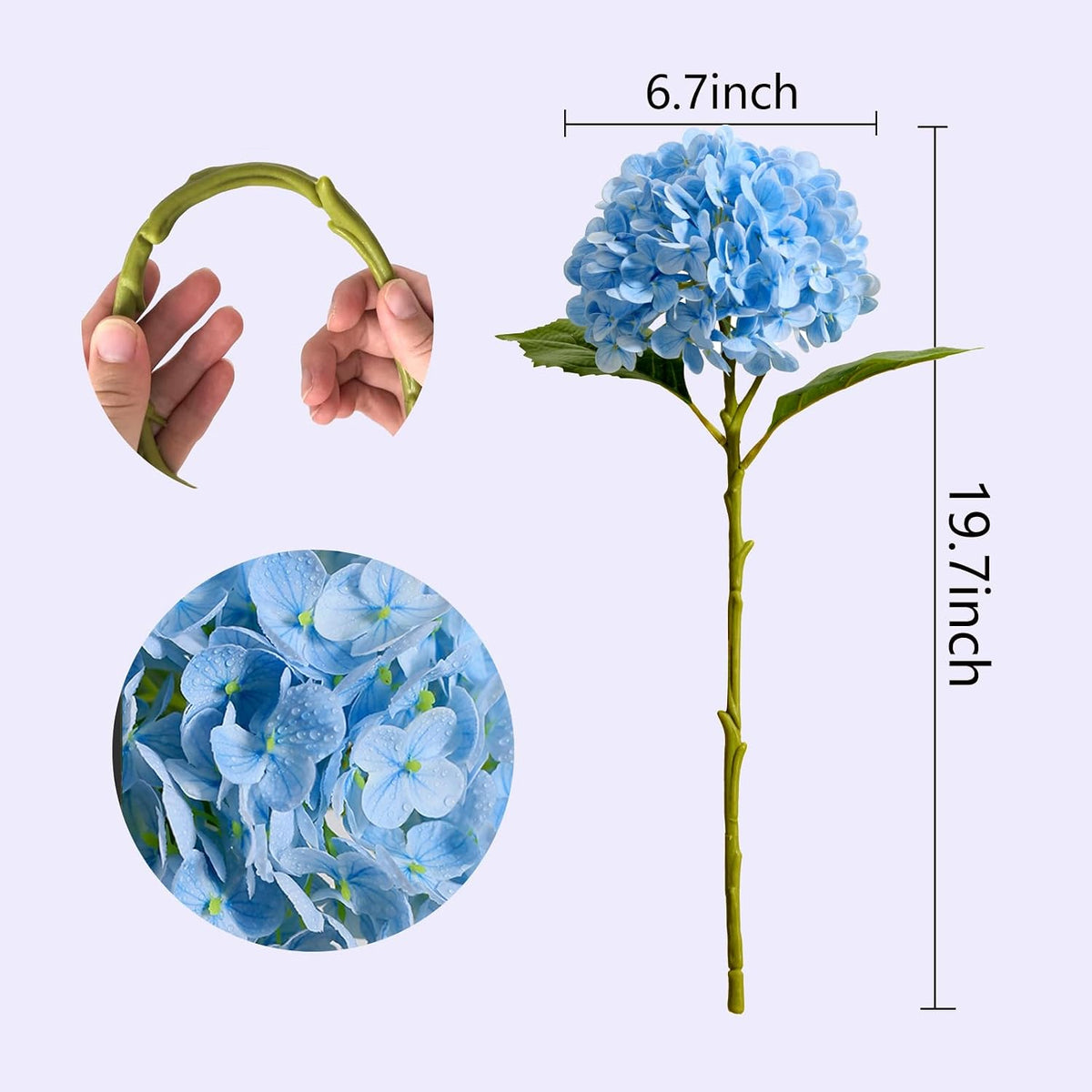 20" Real Touch Hydrangea Artificial Flowers,Blue,4PCS