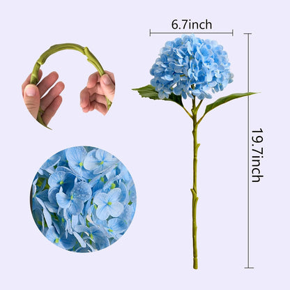 20" Real Touch Hydrangea Artificial Flowers,Blue,4PCS