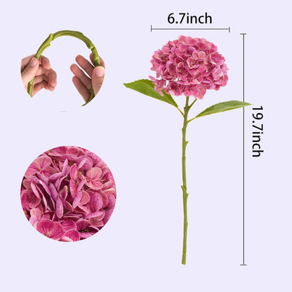 20" Real Touch Hydrangea Artificial Flowers,Blue,4PCS