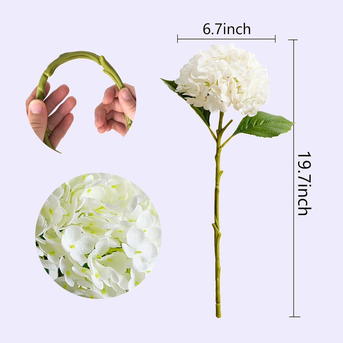 20" Real Touch Hydrangea Artificial Flowers,Blue,4PCS