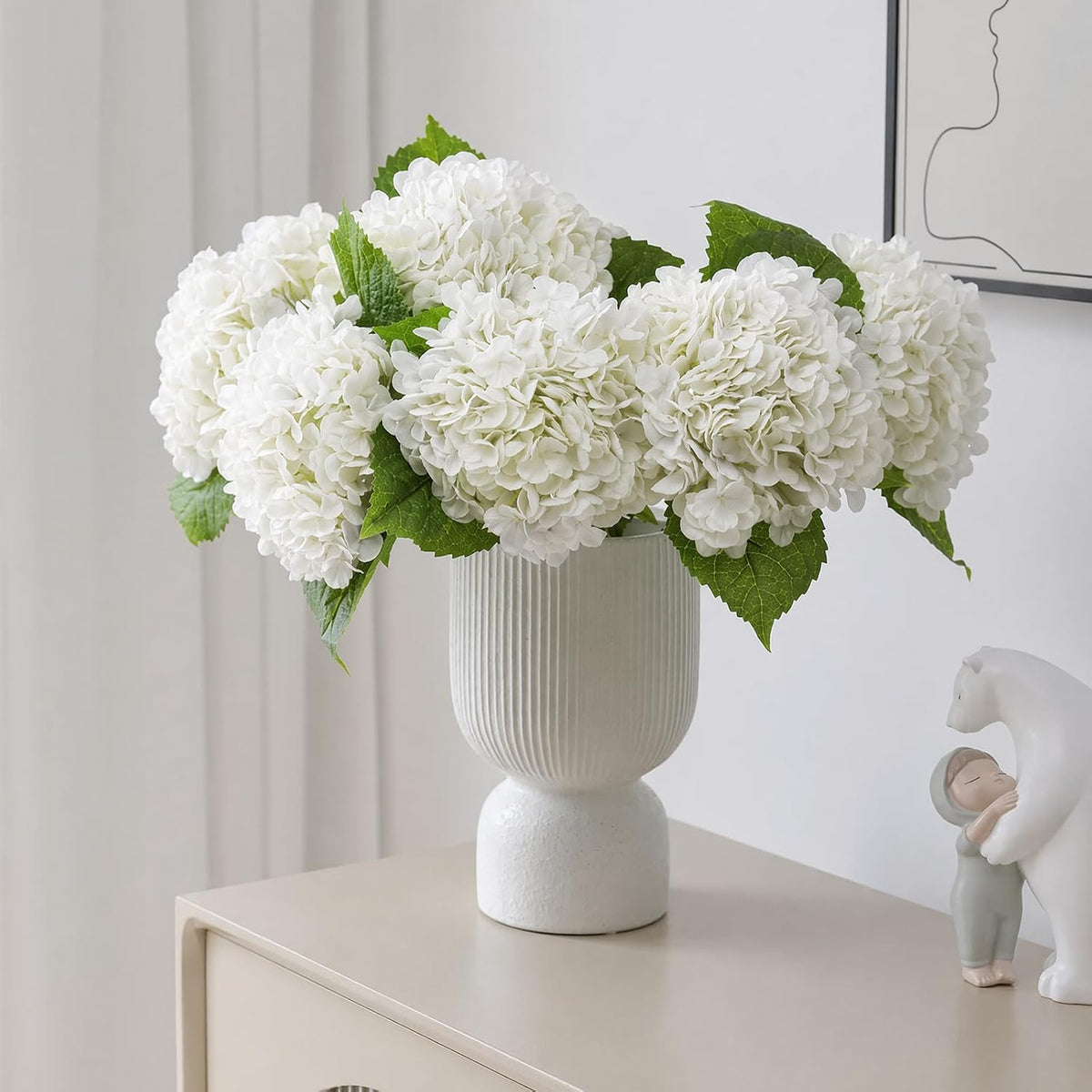 20" Real Touch Hydrangea Artificial Flowers,Blue,4PCS