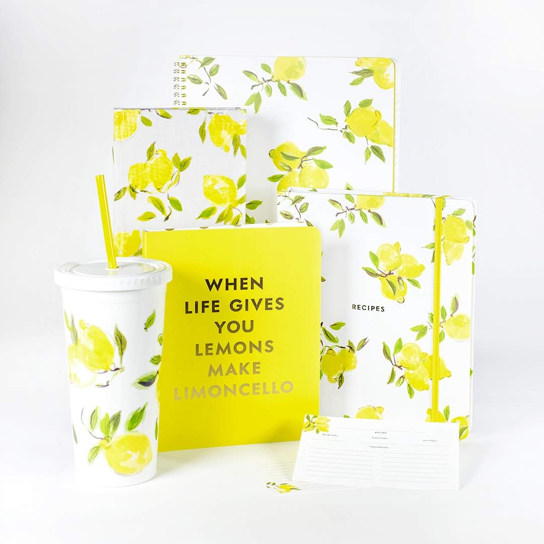 Insulated Tumbler with Reusable Straw, 20 Ounce Travel Cup with Lid, Lemons | Insulated Plastic Cup with Reusable Straw, Fruit Design, Cupholder Friendly, Travel Tumbler with Screw on Lid