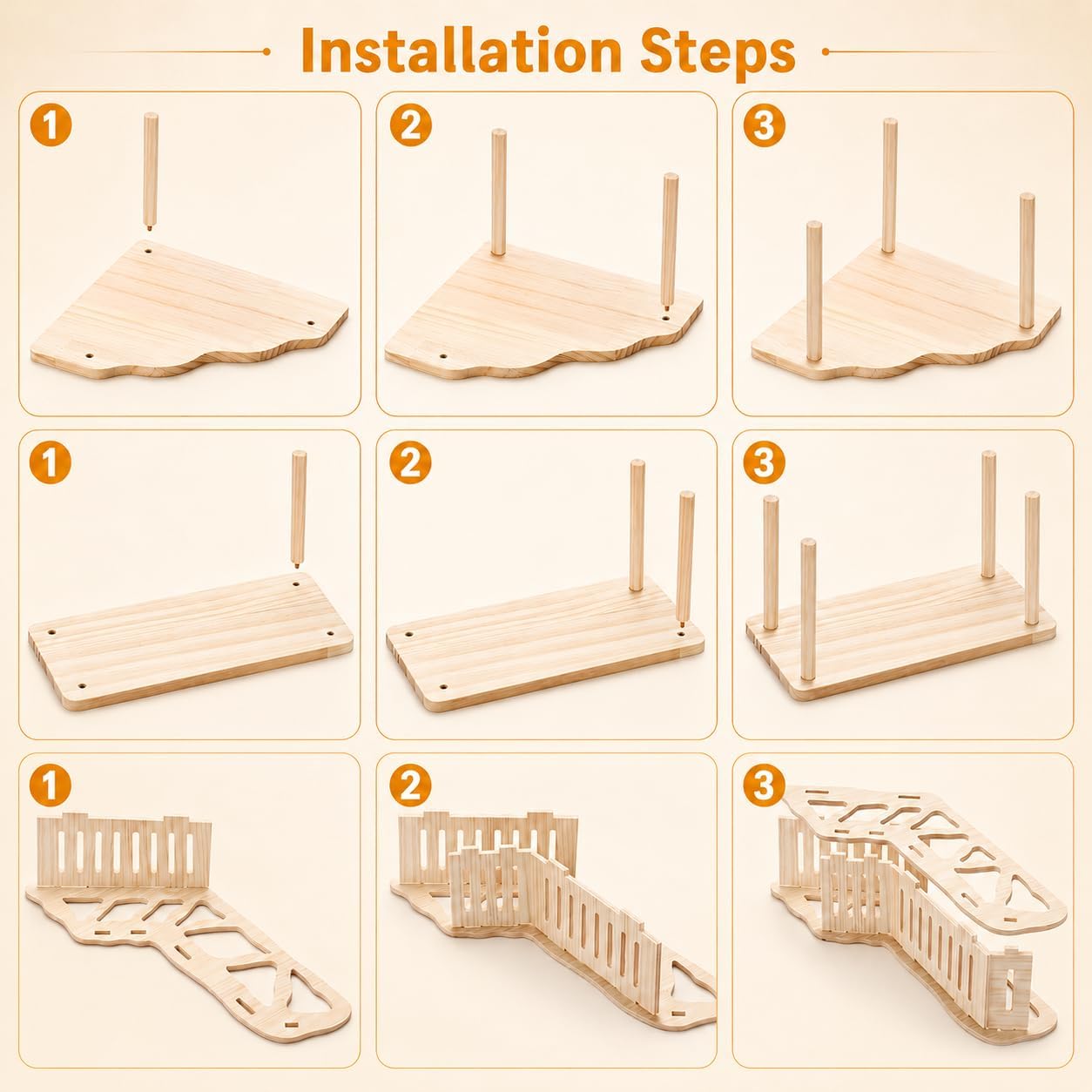 Hamster Platform Set, 4 Pcs Wooden Hamster Cage Accessories Decor with Hideout Tunnel, Bendable Fence, Climbing Playground Toys for Syrian and Dwarf Hamsters, Gerbils, Mice or Other Small Pets