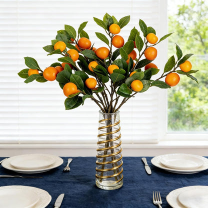4PCS 26.8Inch Artificial Tangerine Branches Artificial Orange Branch Fake Orange Stem 16 Fruit for Home Wedding Office Party Thanksgiving Hotel Table Centerpiece Indoor Outdoor Decor