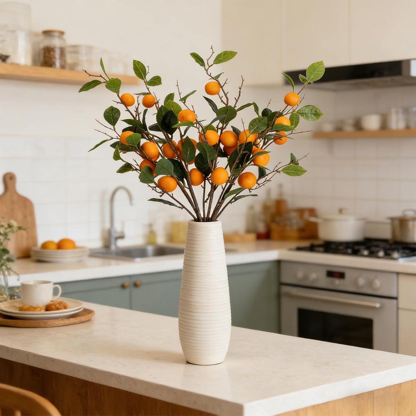 4PCS 26.8Inch Artificial Tangerine Branches Artificial Orange Branch Fake Orange Stem 16 Fruit for Home Wedding Office Party Thanksgiving Hotel Table Centerpiece Indoor Outdoor Decor