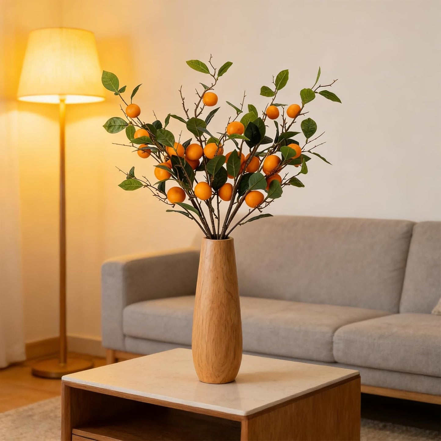 4PCS 26.8Inch Artificial Tangerine Branches Artificial Orange Branch Fake Orange Stem 16 Fruit for Home Wedding Office Party Thanksgiving Hotel Table Centerpiece Indoor Outdoor Decor