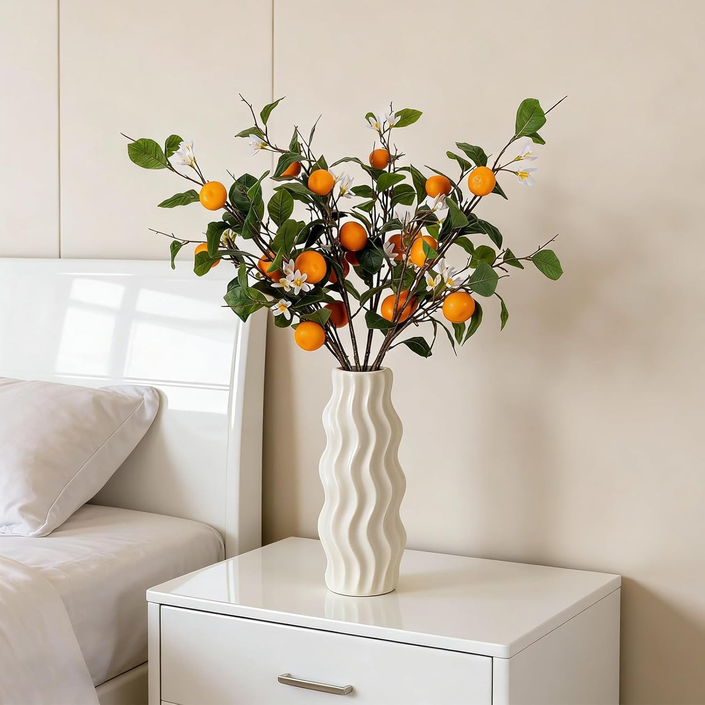 4PCS 26.8Inch Artificial Tangerine Branches Artificial Orange Branch Fake Orange Stem 16 Fruit for Home Wedding Office Party Thanksgiving Hotel Table Centerpiece Indoor Outdoor Decor