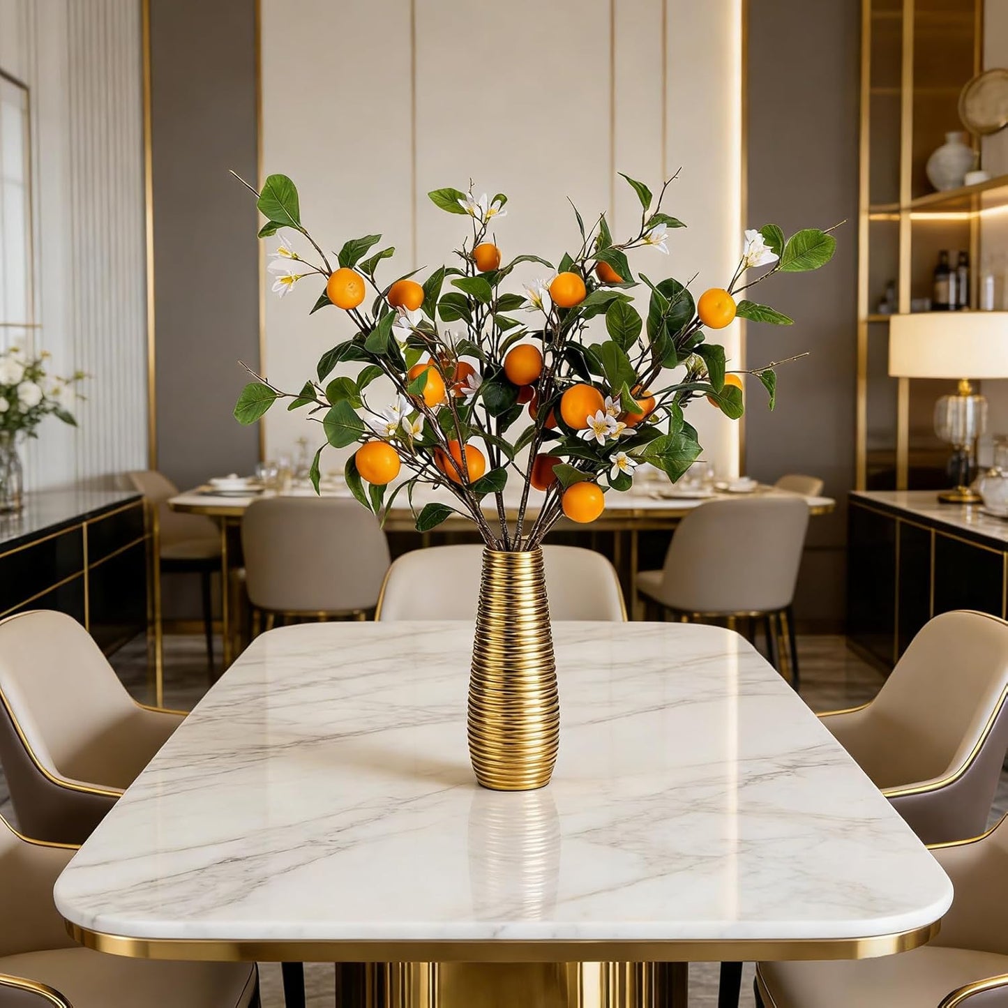 4PCS 26.8Inch Artificial Tangerine Branches Artificial Orange Branch Fake Orange Stem 16 Fruit for Home Wedding Office Party Thanksgiving Hotel Table Centerpiece Indoor Outdoor Decor