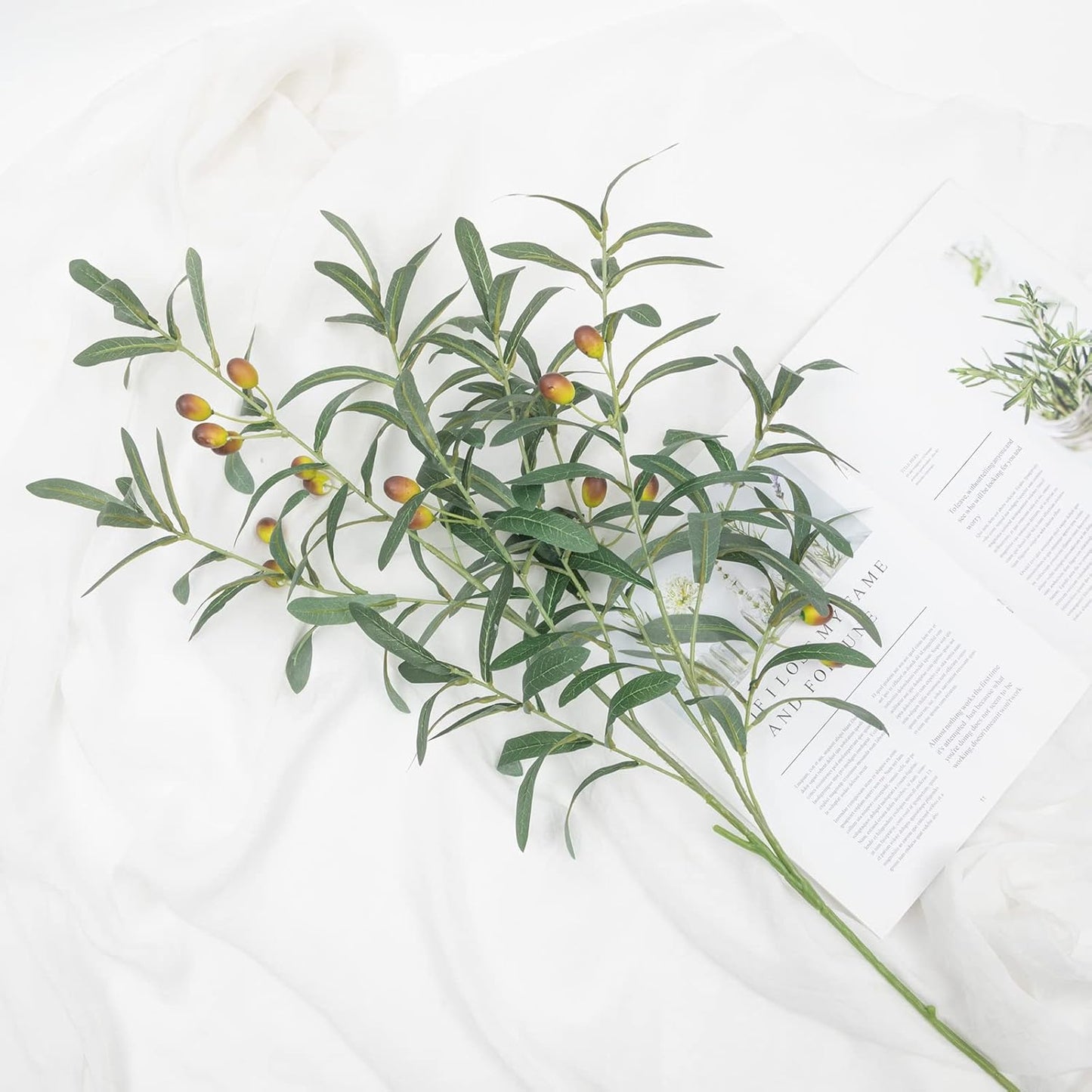 4 PCS 28 inch Artificial Olive Branches for Vases Greenery Olive Stems Faux Tree Branch Twig for Home Wedding Shop Office Garden Decor DIY Floral Crafts