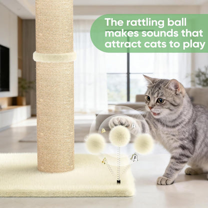 XiaZ Cat Scratching Post 34'' Tall, Durable Cat Scratch Tree Tower for Indoor Kitty with Extra Wide 15.8" Stable Base & 2 Toy Balls, Natural Sisal & Plush Fabric for Small, Medium Cats (Green, 2.8in)