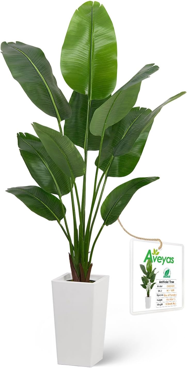 6ft Artificial Bird of Paradise Tree for Home Decor, 6 Feet Faux Floor Plant Fake Silk Banana Leaf Tropical Trees with Pot for Indoor Outdoor House Living Room (6 ft Tall Including Raised Pot)