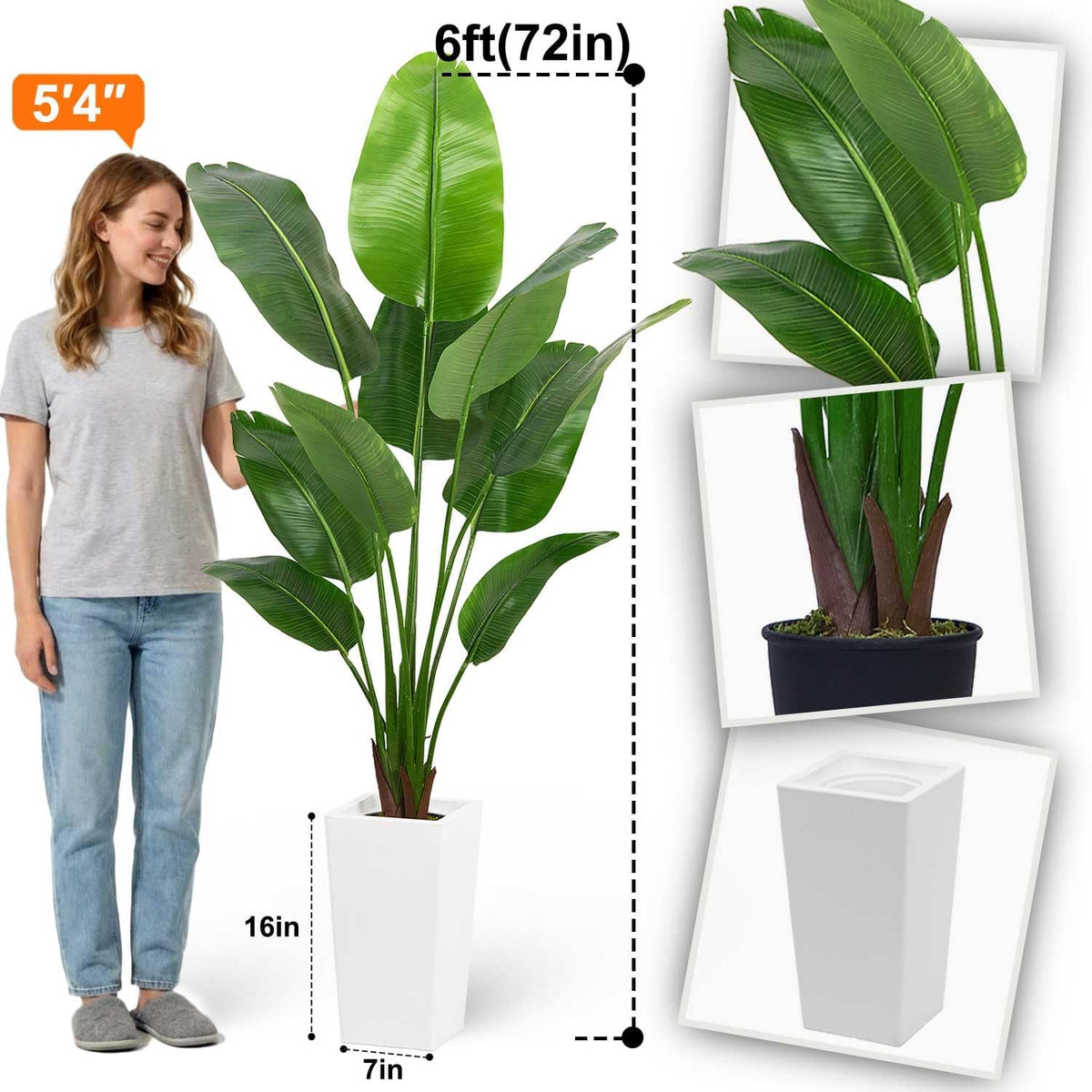 6ft Artificial Bird of Paradise Tree for Home Decor, 6 Feet Faux Floor Plant Fake Silk Banana Leaf Tropical Trees with Pot for Indoor Outdoor House Living Room (6 ft Tall Including Raised Pot)