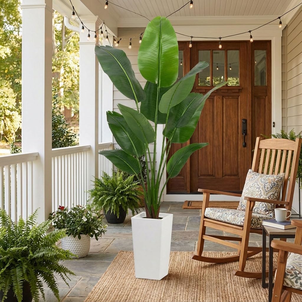 6ft Artificial Bird of Paradise Tree for Home Decor, 6 Feet Faux Floor Plant Fake Silk Banana Leaf Tropical Trees with Pot for Indoor Outdoor House Living Room (6 ft Tall Including Raised Pot)