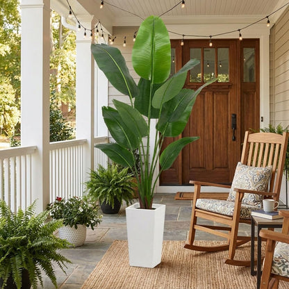 6ft Artificial Bird of Paradise Tree for Home Decor, 6 Feet Faux Floor Plant Fake Silk Banana Leaf Tropical Trees with Pot for Indoor Outdoor House Living Room (6 ft Tall Including Raised Pot)