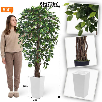 6ft Artificial Bird of Paradise Tree for Home Decor, 6 Feet Faux Floor Plant Fake Silk Banana Leaf Tropical Trees with Pot for Indoor Outdoor House Living Room (6 ft Tall Including Raised Pot)