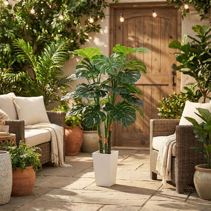 6ft Artificial Bird of Paradise Tree for Home Decor, 6 Feet Faux Floor Plant Fake Silk Banana Leaf Tropical Trees with Pot for Indoor Outdoor House Living Room (6 ft Tall Including Raised Pot)
