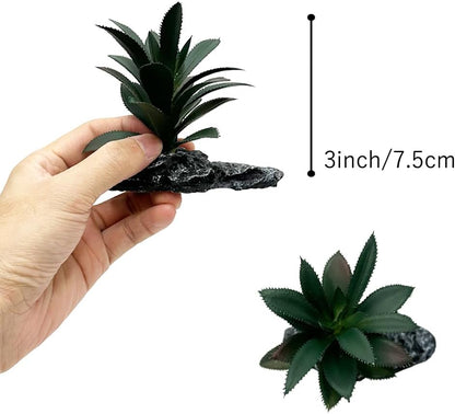 Reptile Artificial Plants Succulent Terrarium Decorative Desert Rainforest Plant Lizard Beard Chameleon Gecko Snake Amphibious Sea Turtle Tank Accessory (Agave-Set)