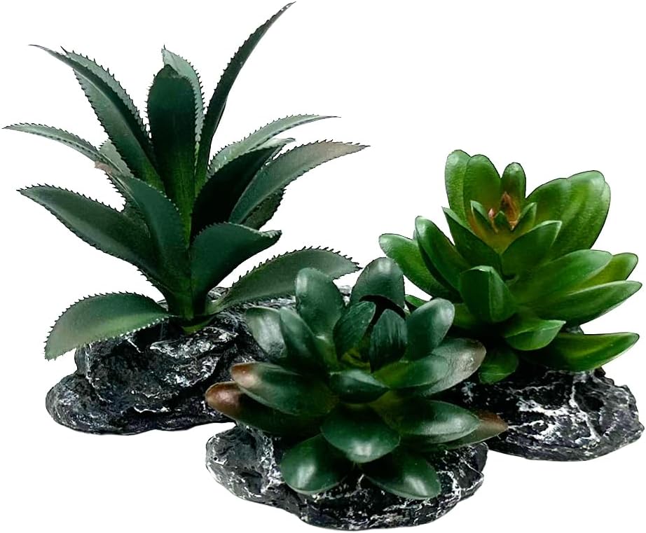 Reptile Artificial Plants Succulent Terrarium Decorative Desert Rainforest Plant Lizard Beard Chameleon Gecko Snake Amphibious Sea Turtle Tank Accessory (Agave-Set)