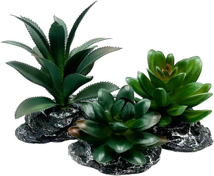 Reptile Artificial Plants Succulent Terrarium Decorative Desert Rainforest Plant Lizard Beard Chameleon Gecko Snake Amphibious Sea Turtle Tank Accessory (Agave-Set)