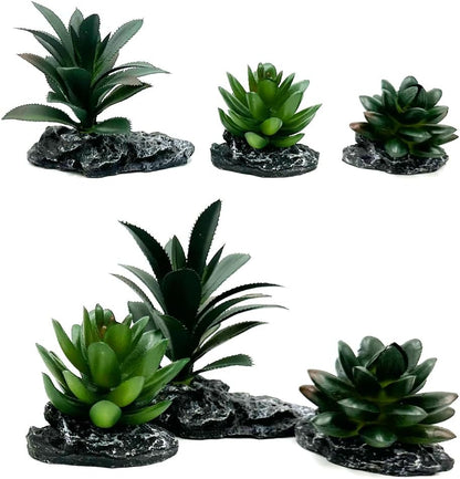 Reptile Artificial Plants Succulent Terrarium Decorative Desert Rainforest Plant Lizard Beard Chameleon Gecko Snake Amphibious Sea Turtle Tank Accessory (Agave-Set)
