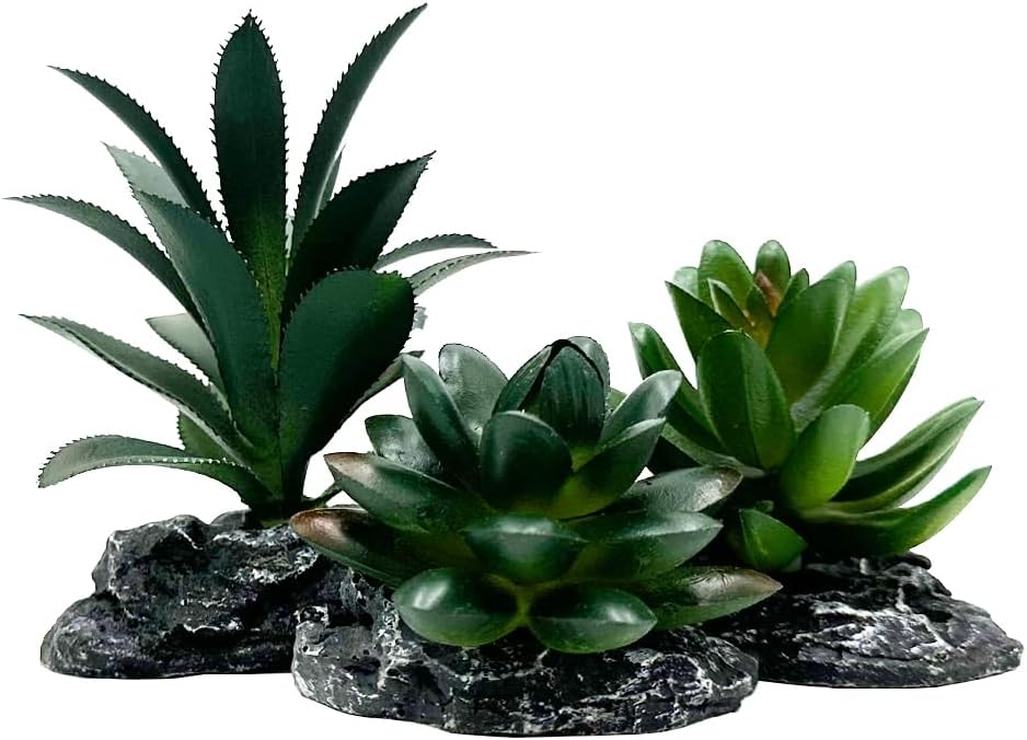Reptile Artificial Plants Succulent Terrarium Decorative Desert Rainforest Plant Lizard Beard Chameleon Gecko Snake Amphibious Sea Turtle Tank Accessory (Agave-Set)