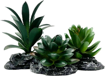 Reptile Artificial Plants Succulent Terrarium Decorative Desert Rainforest Plant Lizard Beard Chameleon Gecko Snake Amphibious Sea Turtle Tank Accessory (Agave-Set)