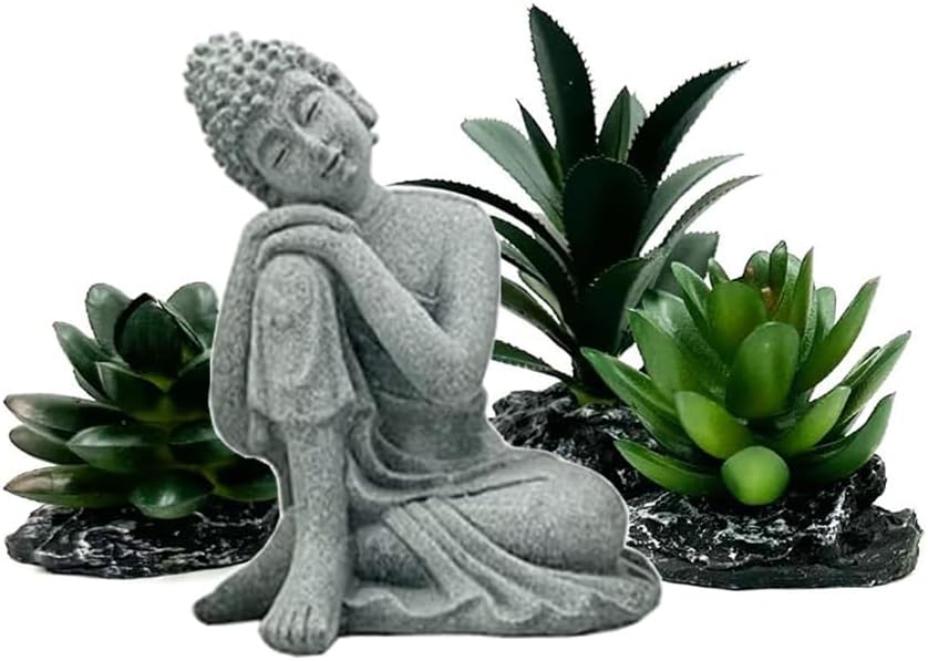 Reptile Artificial Plants Succulent Terrarium Decorative Desert Rainforest Plant Lizard Beard Chameleon Gecko Snake Amphibious Sea Turtle Tank Accessory (Agave-Set)