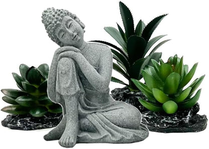 Reptile Artificial Plants Succulent Terrarium Decorative Desert Rainforest Plant Lizard Beard Chameleon Gecko Snake Amphibious Sea Turtle Tank Accessory (Agave-Set)