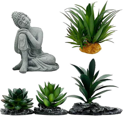 Reptile Artificial Plants Succulent Terrarium Decorative Desert Rainforest Plant Lizard Beard Chameleon Gecko Snake Amphibious Sea Turtle Tank Accessory (Agave-Set)