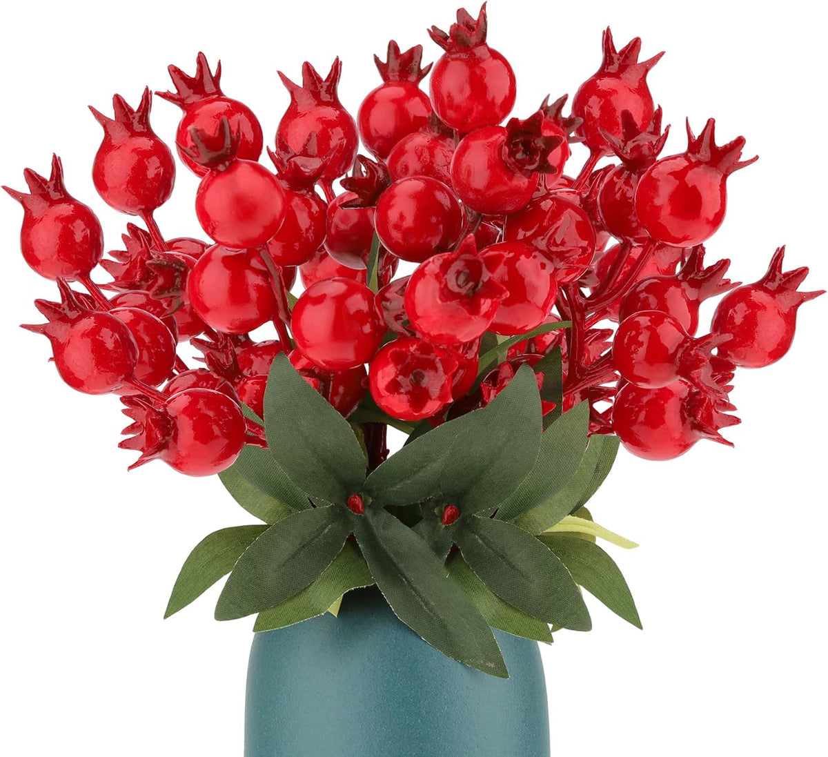 10pcs Artificial Red Pomegranate Berries Stems Branches - 7"