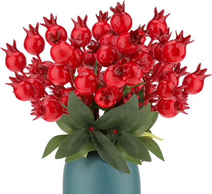 10pcs Artificial Red Pomegranate Berries Stems Branches - 7"