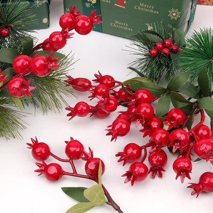 10pcs Artificial Red Pomegranate Berries Stems Branches - 7"
