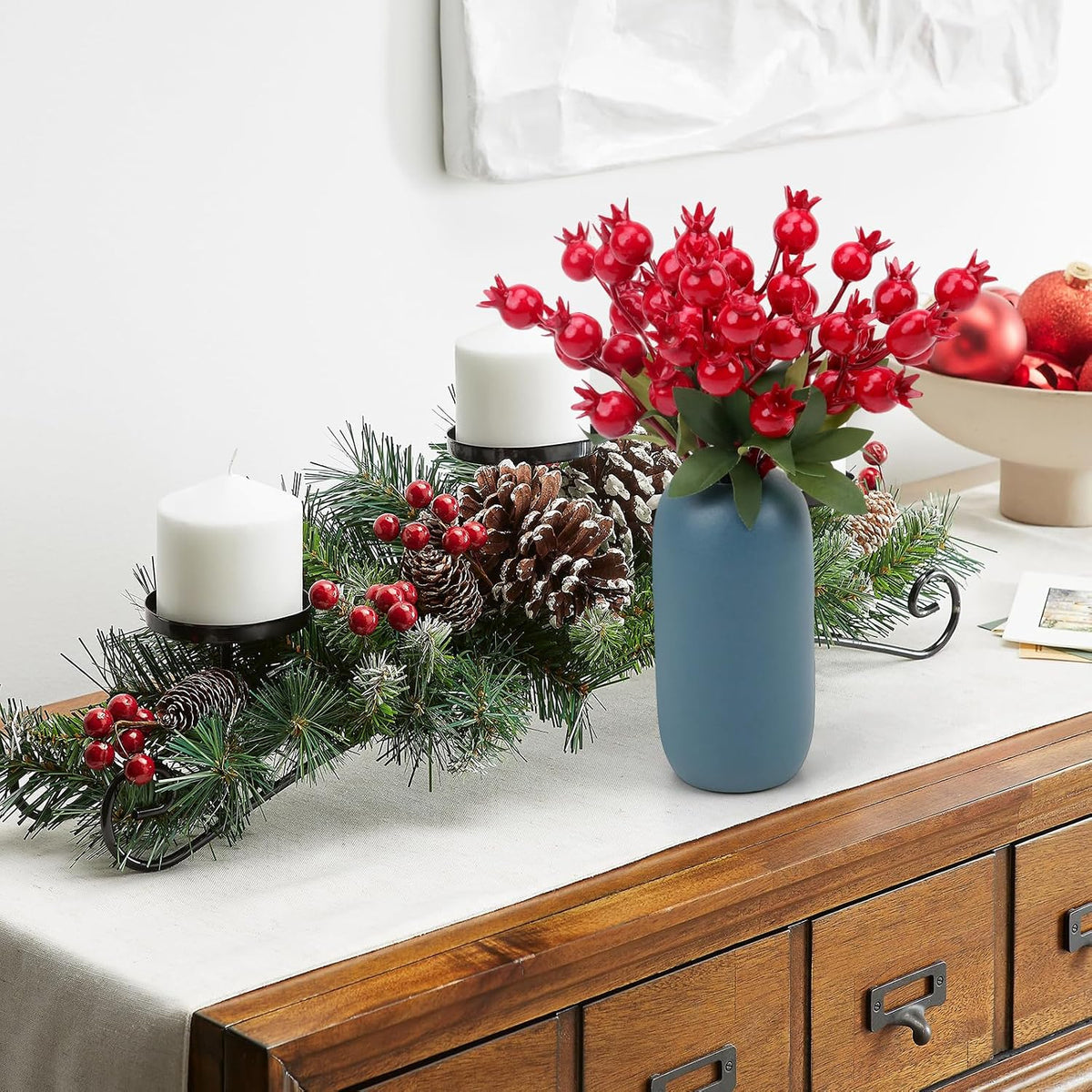 10pcs Artificial Red Pomegranate Berries Stems Branches - 7"