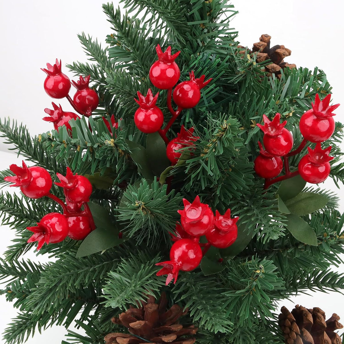 10pcs Artificial Red Pomegranate Berries Stems Branches - 7"
