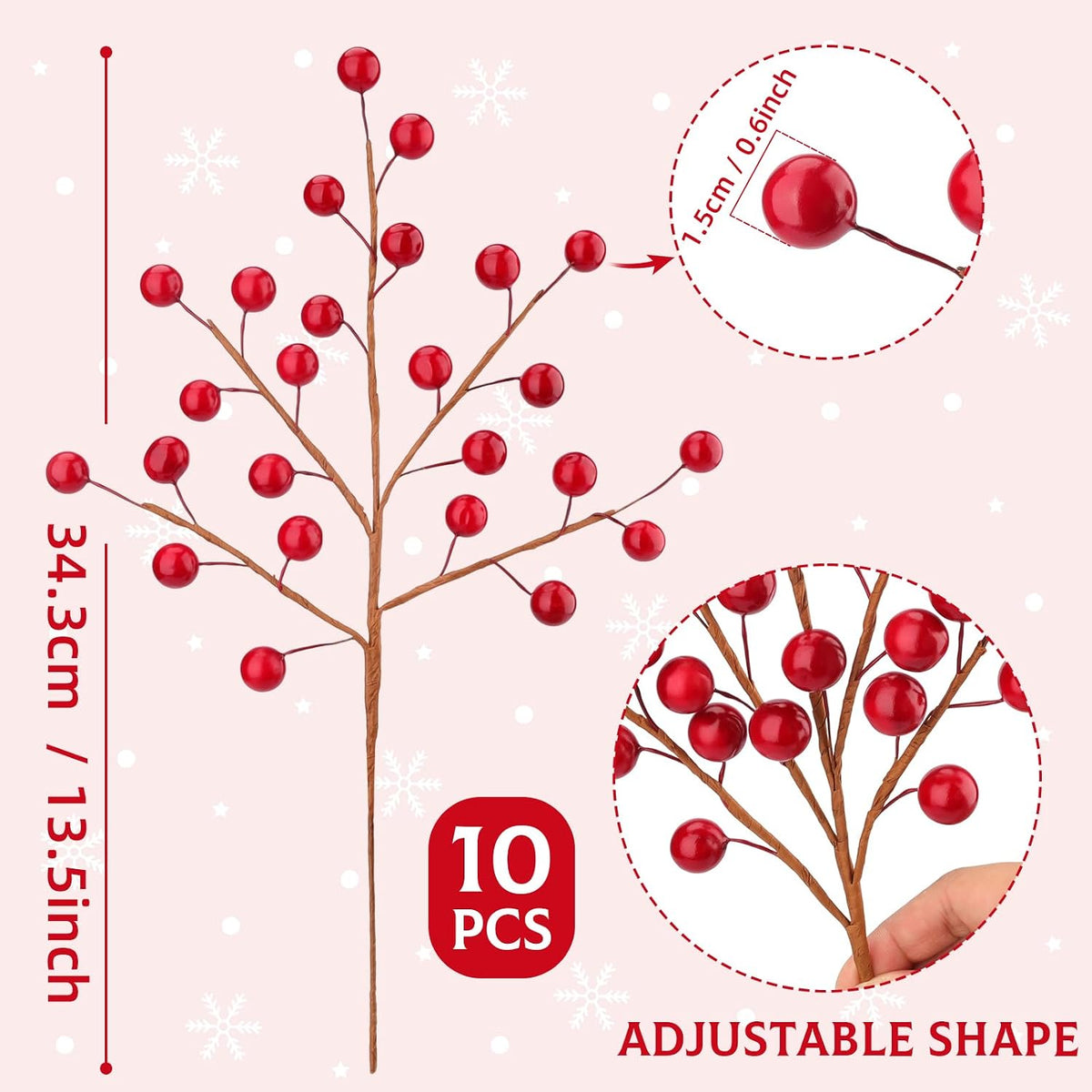 10pcs Artificial Red Pomegranate Berries Stems Branches - 7"