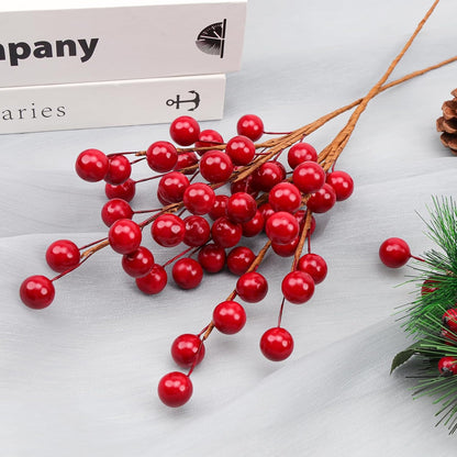 10pcs Artificial Red Pomegranate Berries Stems Branches - 7"