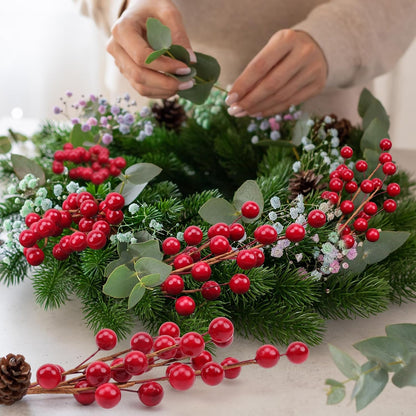 10pcs Artificial Red Pomegranate Berries Stems Branches - 7"