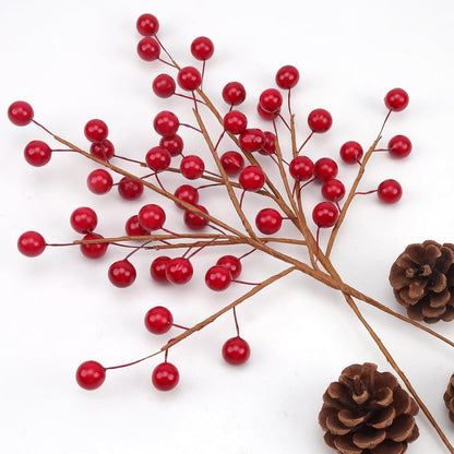 10pcs Artificial Red Pomegranate Berries Stems Branches - 7"