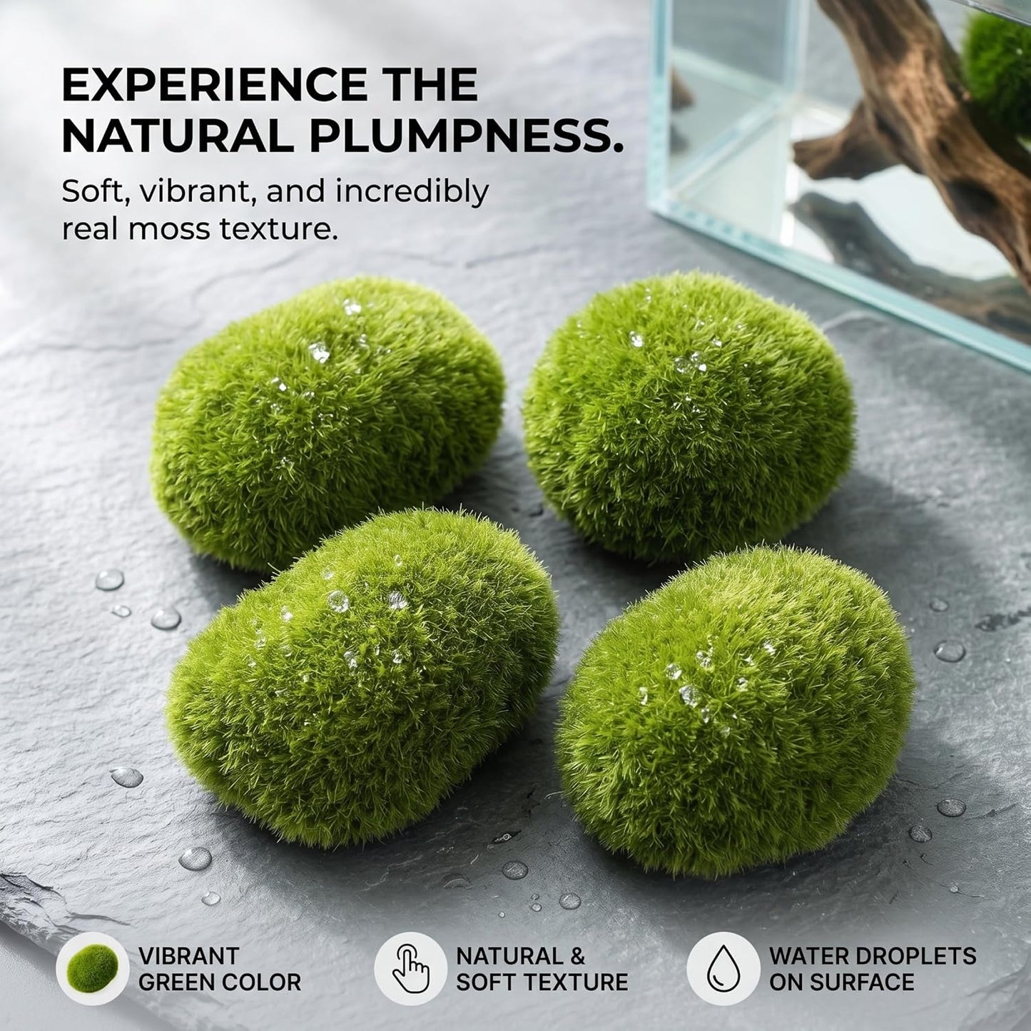 4PCS Moss Balls for Aquarium, Lifelike Aquarium Plants, Moss Balls Green for Fish Tank, 1.18-1.57 Inch, Ornaments de Jardin