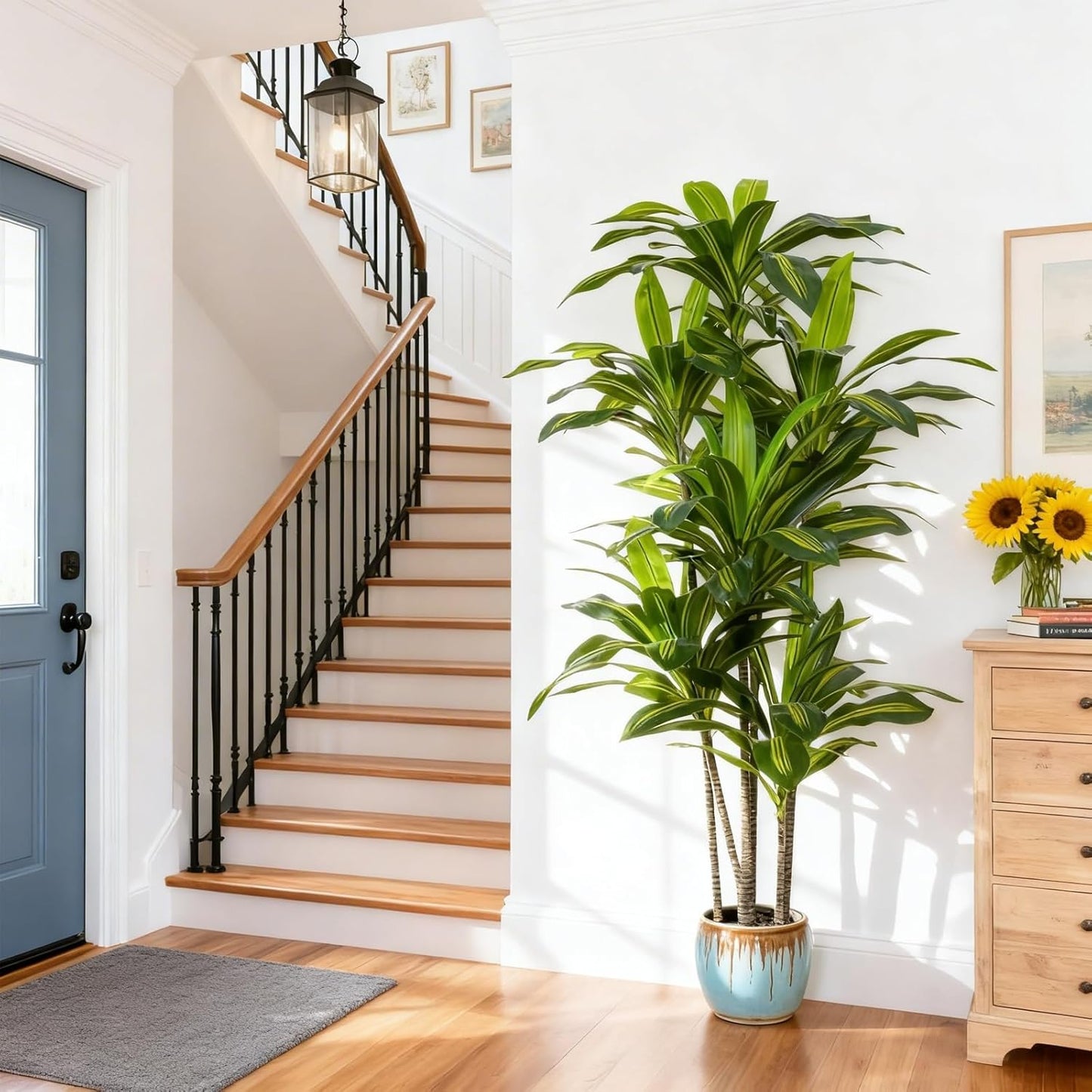 5ft Dracaena Artificial Plant - Large Tropical Indoor Fake Tree with Lifelike Leaves - Tall Faux Floor Plant in Pot for Home Office Living Room Decor