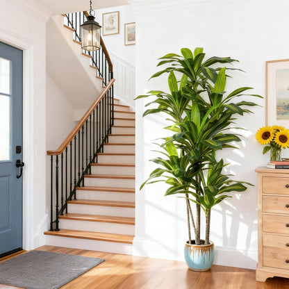 5ft Dracaena Artificial Plant - Large Tropical Indoor Fake Tree with Lifelike Leaves - Tall Faux Floor Plant in Pot for Home Office Living Room Decor