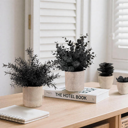 4 Packs Fake Plants Small Artificial Plants Black Eucalyptus Rosemary Succulents Potted Plants, Halloween Gothic Dark Faux Greenery for Home Indoor Office Bathroom Living Room Tabletop Decor
