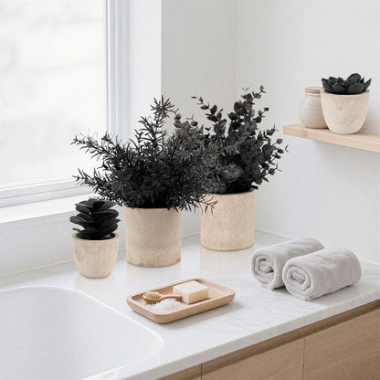 4 Packs Fake Plants Small Artificial Plants Black Eucalyptus Rosemary Succulents Potted Plants, Halloween Gothic Dark Faux Greenery for Home Indoor Office Bathroom Living Room Tabletop Decor