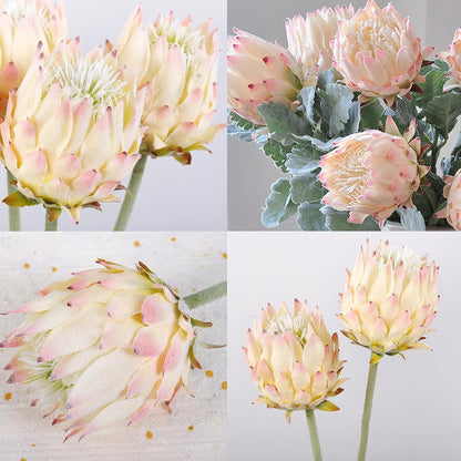 3Pcs Artificial King Protea Flower 25 Inch Fake Protea Cynaroides Bouquet Tropical Flowers Real Touch Plants Floral Tree for Wedding Table Centerpiece Decor (Pink2 Flower)