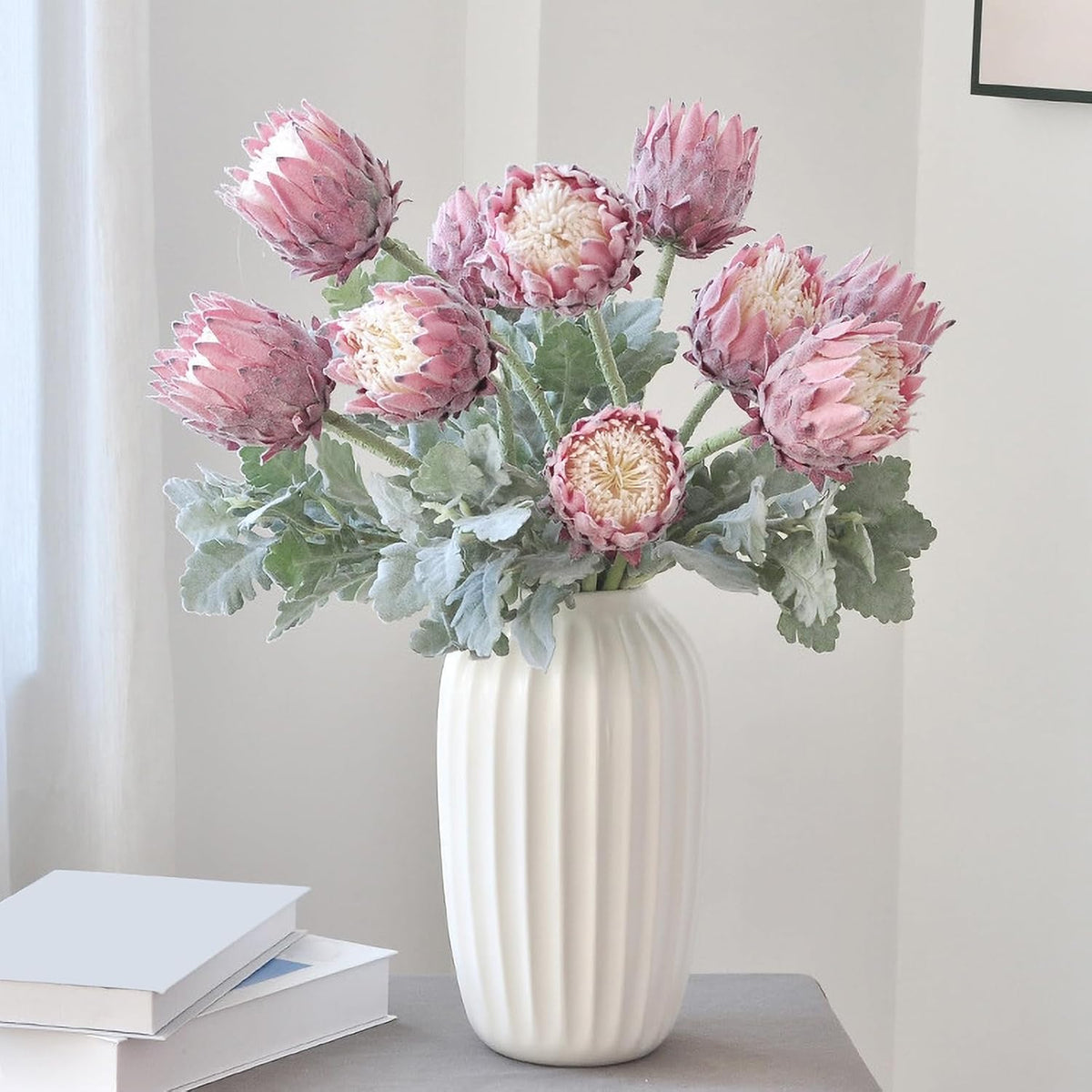 3Pcs Artificial King Protea Flower 25 Inch Fake Protea Cynaroides Bouquet Tropical Flowers Real Touch Plants Floral Tree for Wedding Table Centerpiece Decor (Pink2 Flower)