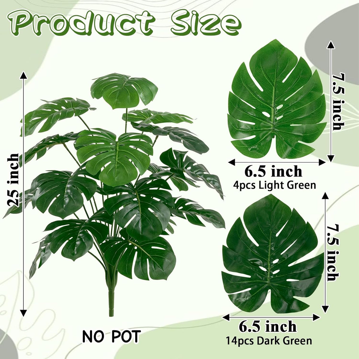 25 inch Artificial Monstera Plant No Pot Not Assambled, Green