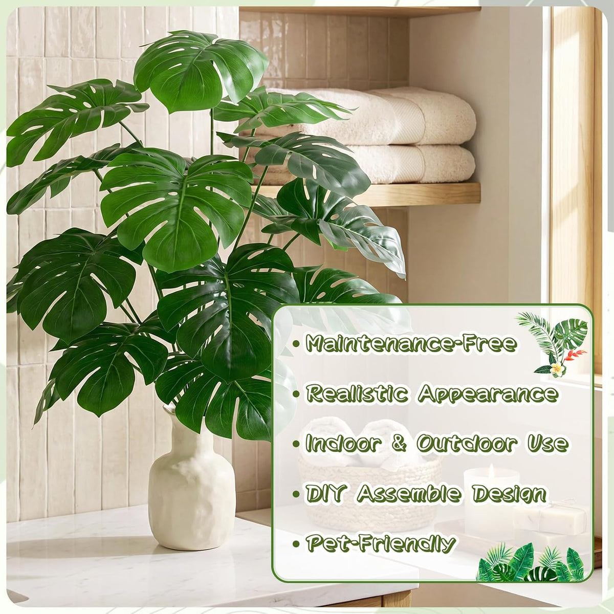 25 inch Artificial Monstera Plant No Pot Not Assambled, Green